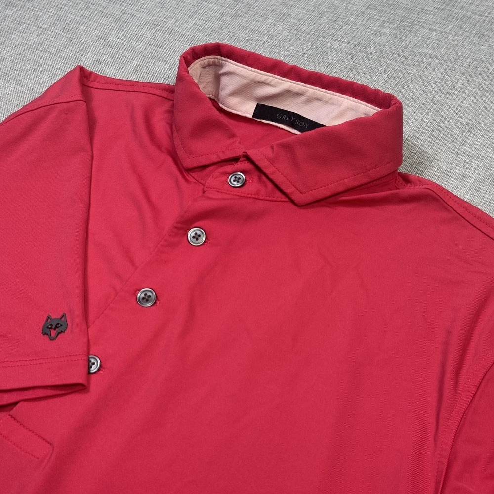 Greyson Polo Shirt Mens Medium Red Golf Performance Short Sleeve Logo Breathable